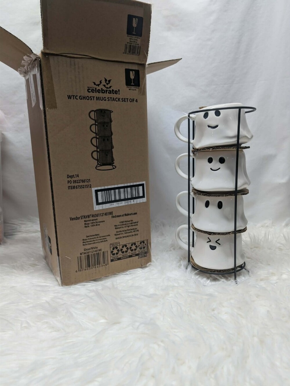 Nwt Ghost Stack Mug Set in White with Metal Rack